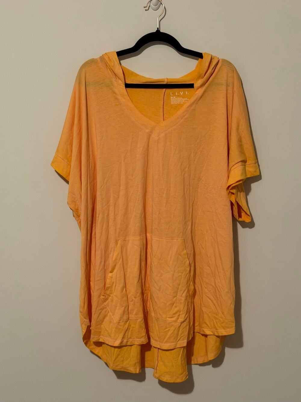 LIVI Active by Lane Bryant Short Sleeve Hoodie Citrus Orange Size 30/32 NWT